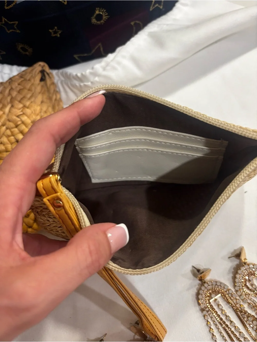 Resort - Woven Straw Clutch, straw wristlet & 3 sets earrings all neutral colors
